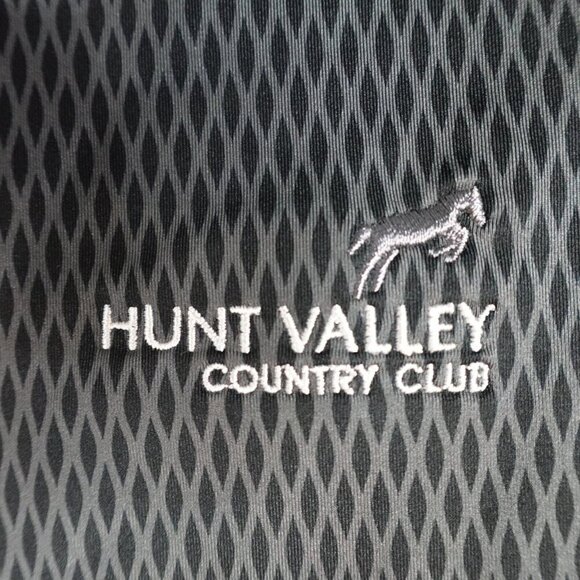 Footjoy Polo Medium Black Geometric Print Spread Collar Hunt Valley Country Club - Picture 3 of 7